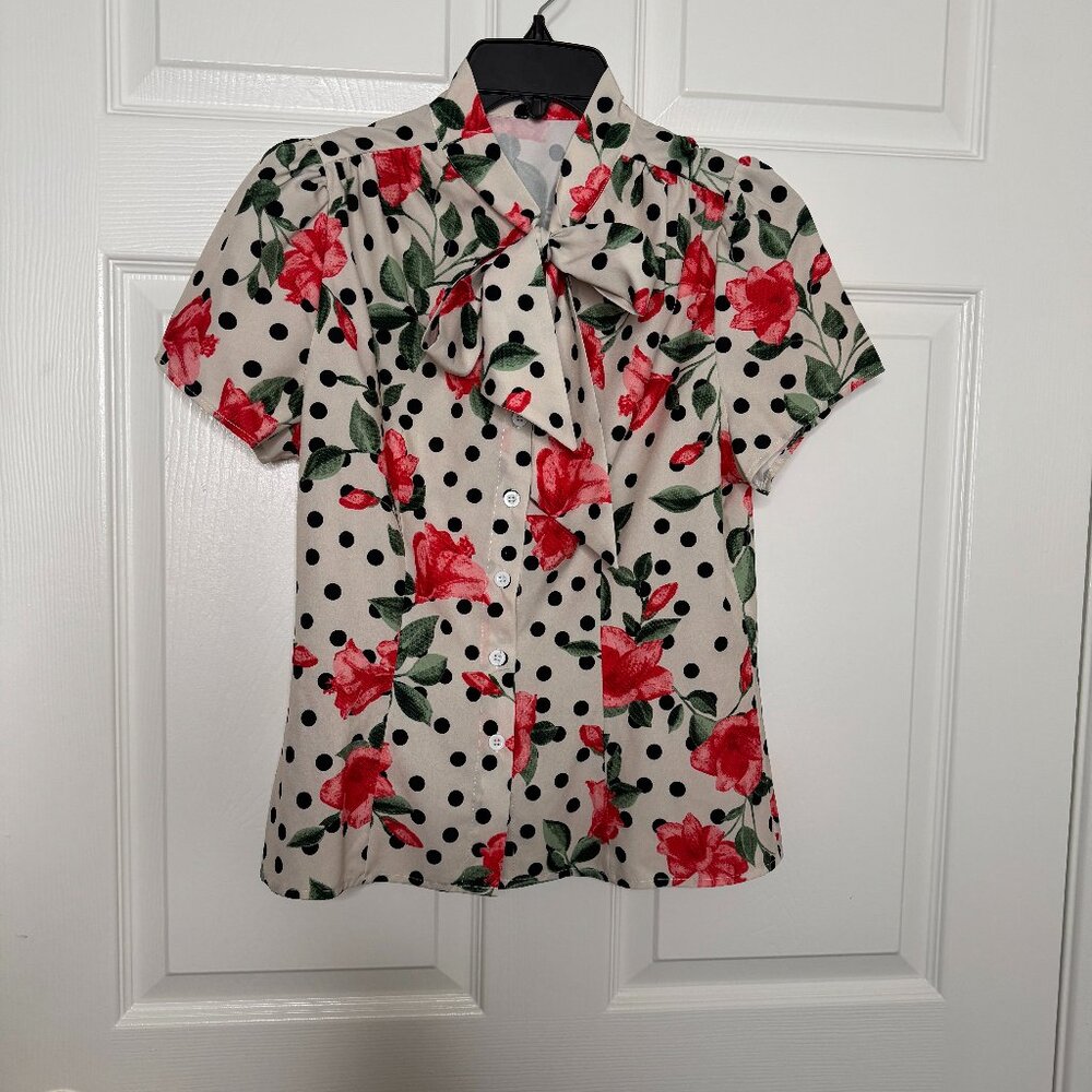 Belle Poque Floral Polka Dot Button-Up Blouse